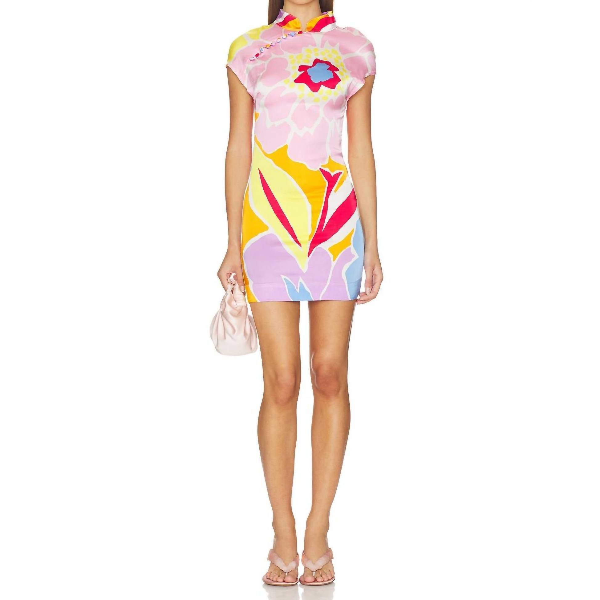New S/W/F Cheongsam Mini Dress In Electric Garden